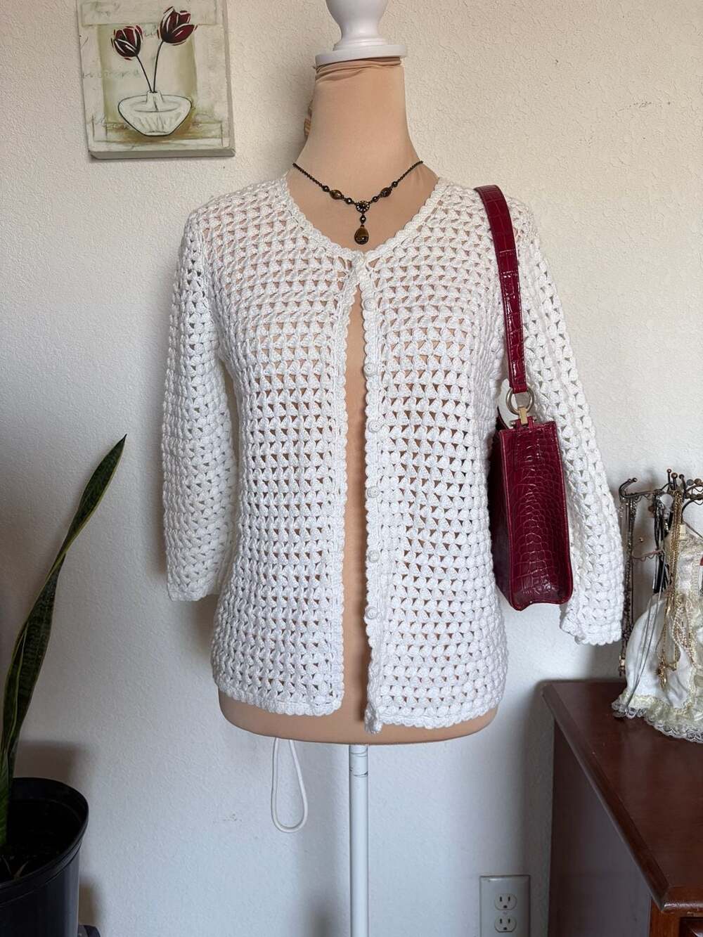 Vintage Cotton Cottage White Crochet Cardigan